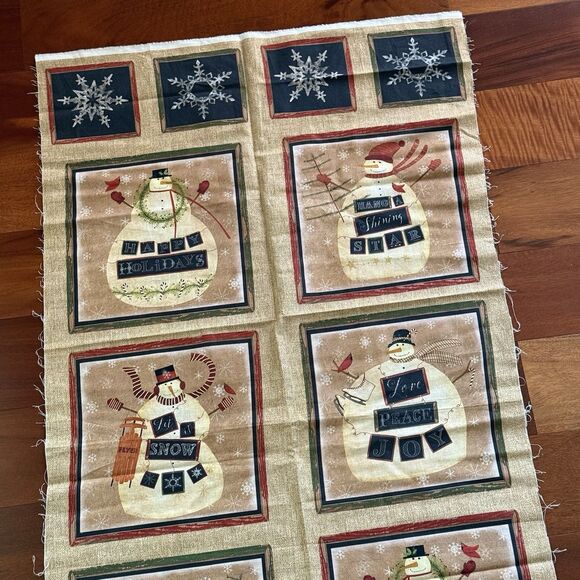 Benartex Snowman Quilt Panel Cotton Peace Joy Beth Albert Quilt Blocks 23" x 44" - Picture 5 of 6